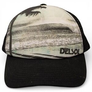 Del Sol Trucker Hat Unisex OSFM Black Beach Wave Palm Tree Mesh Snapback Good